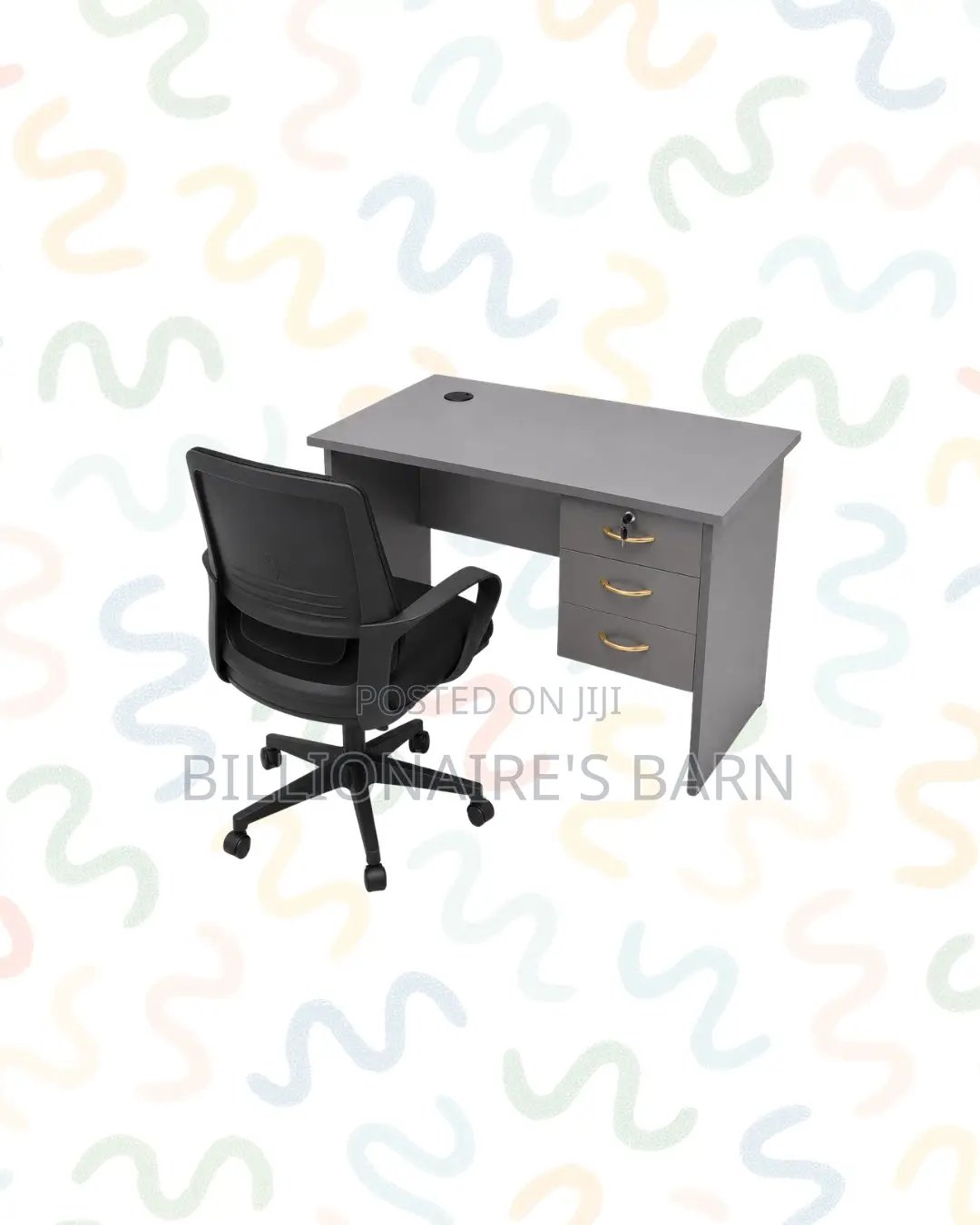 Practical 1m Desk and Black Mid-Back Ergonomic Chair for Home Office