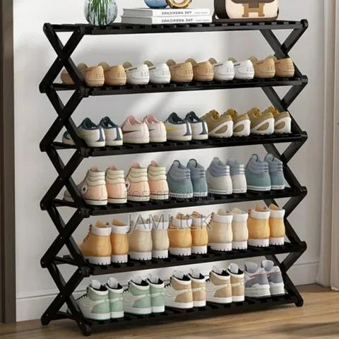 Black 6-tier Foldable Bamboo Shoe Rack –Bamboo Storage Organizer - Jy