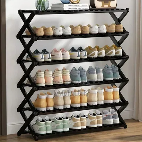 Black 6-tier Foldable Bamboo Shoe Rack –Bamboo Storage Organizer - Jy