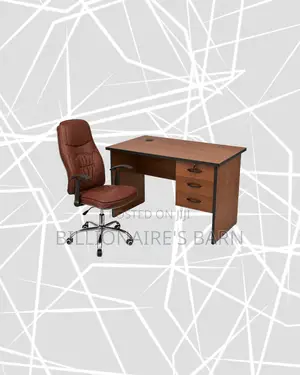 Practical 1m Desk and Brown Executive Leather Chair for Office Tasks