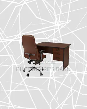 Practical 1m Desk and Brown Executive Leather Chair for Home Office