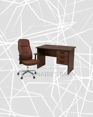 Practical 1m Desk and Brown Executive Leather Chair for Home Office