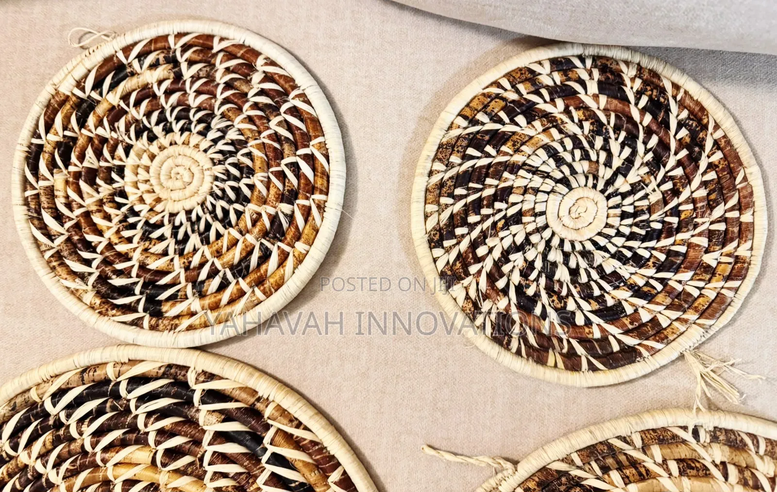 Handwoven African Wall Basket Gallery Set of 6, Boho Decor (Karen)
