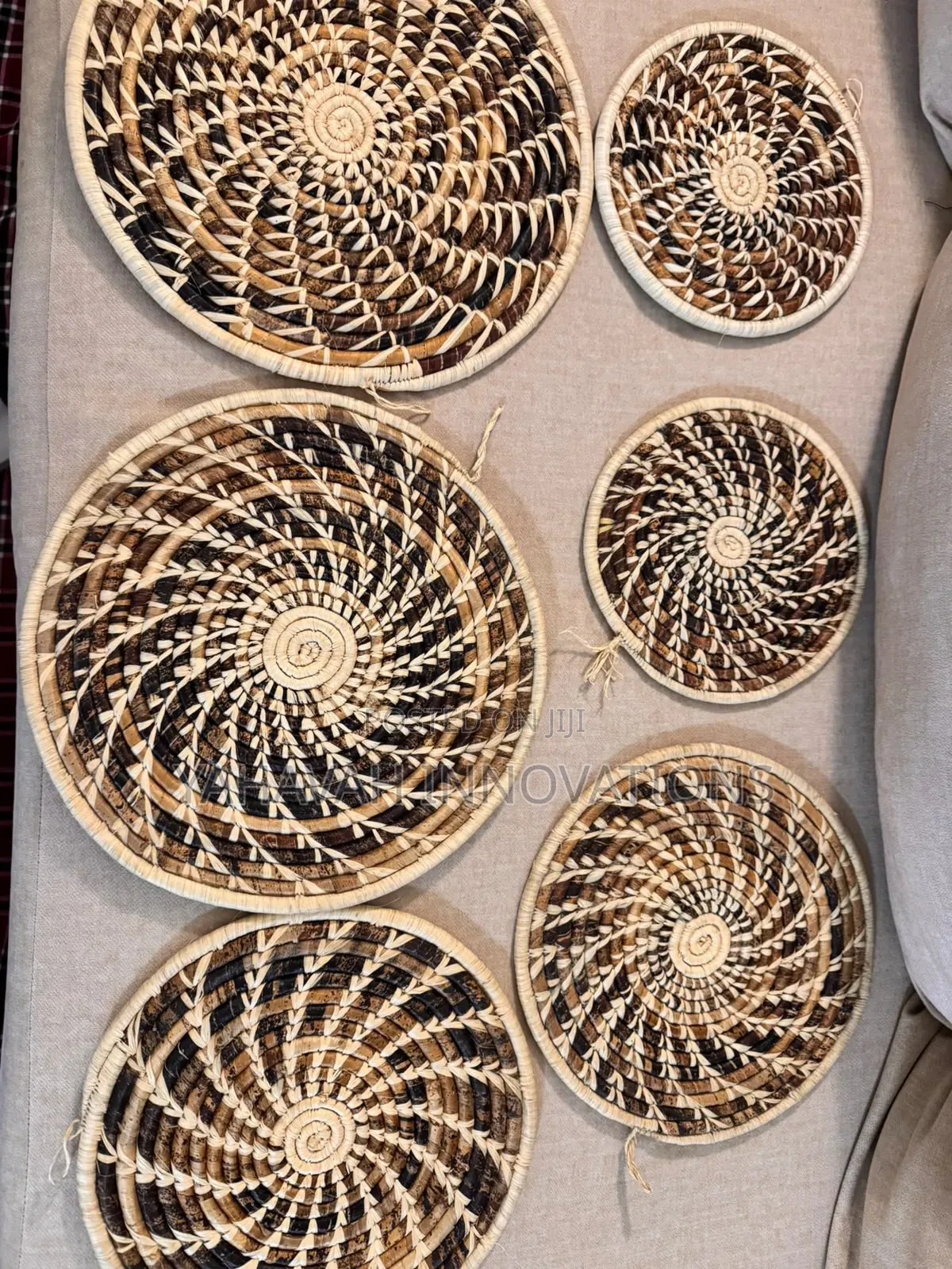 Handwoven African Wall Basket Gallery Set of 6, Boho Decor (Karen)