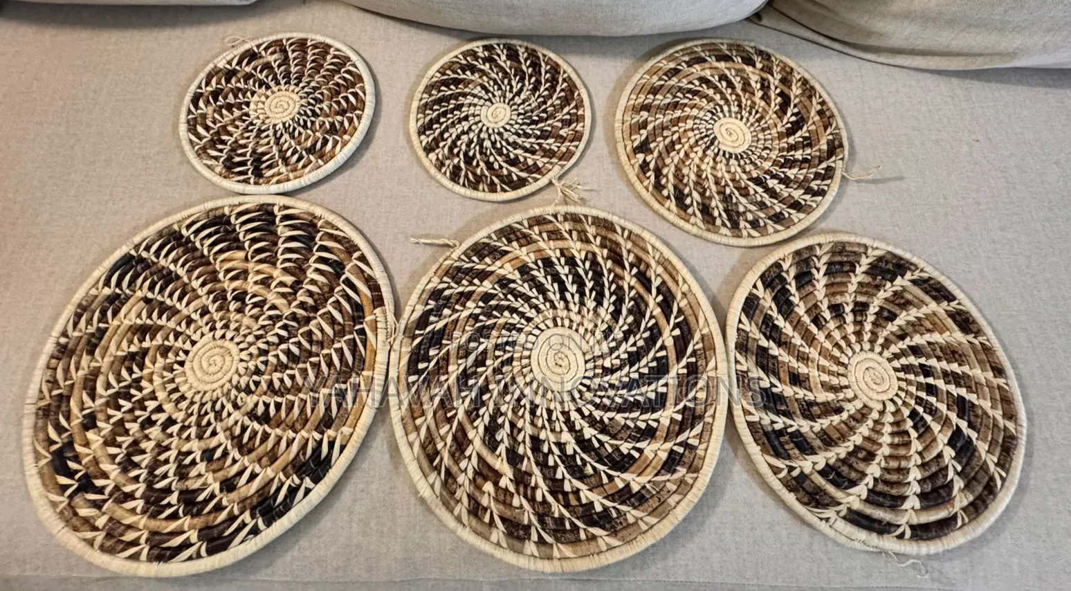 Handwoven African Wall Basket Gallery Set of 6, Boho Decor (Karen)