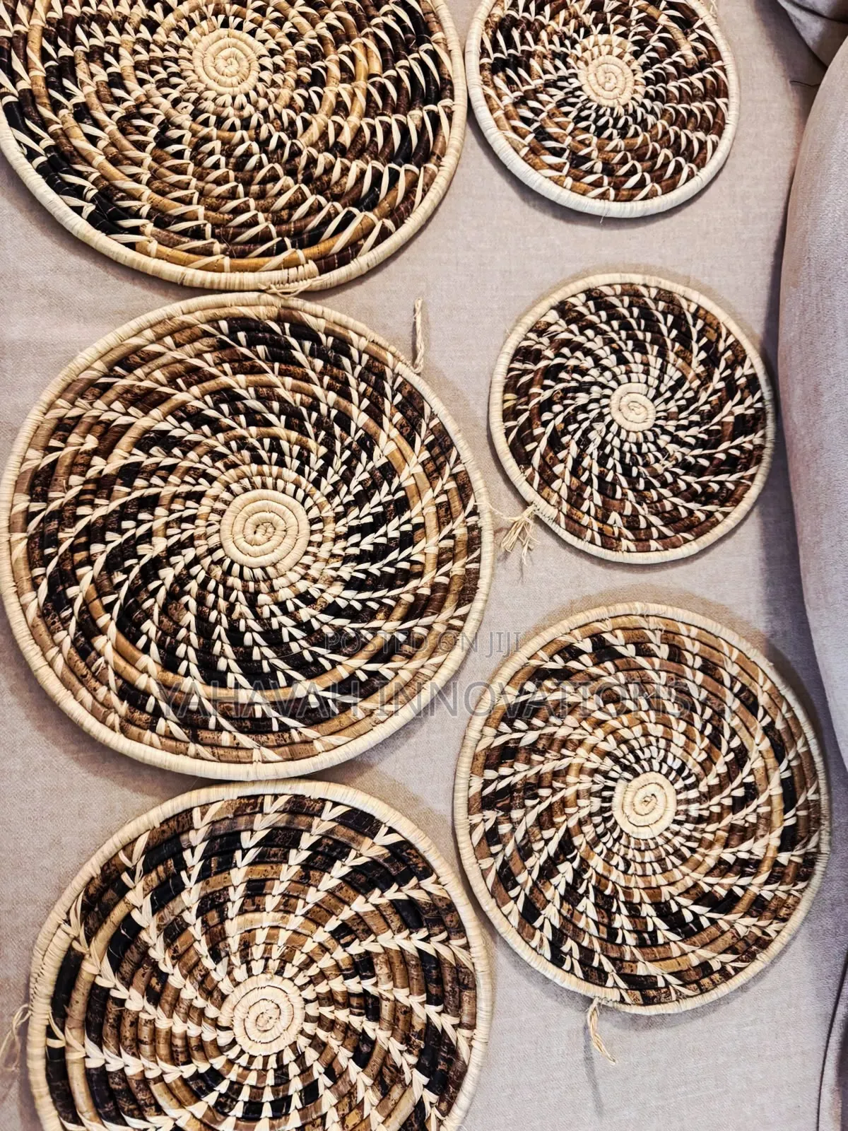 Handwoven African Wall Basket Gallery Set of 6, Boho Decor (Karen)