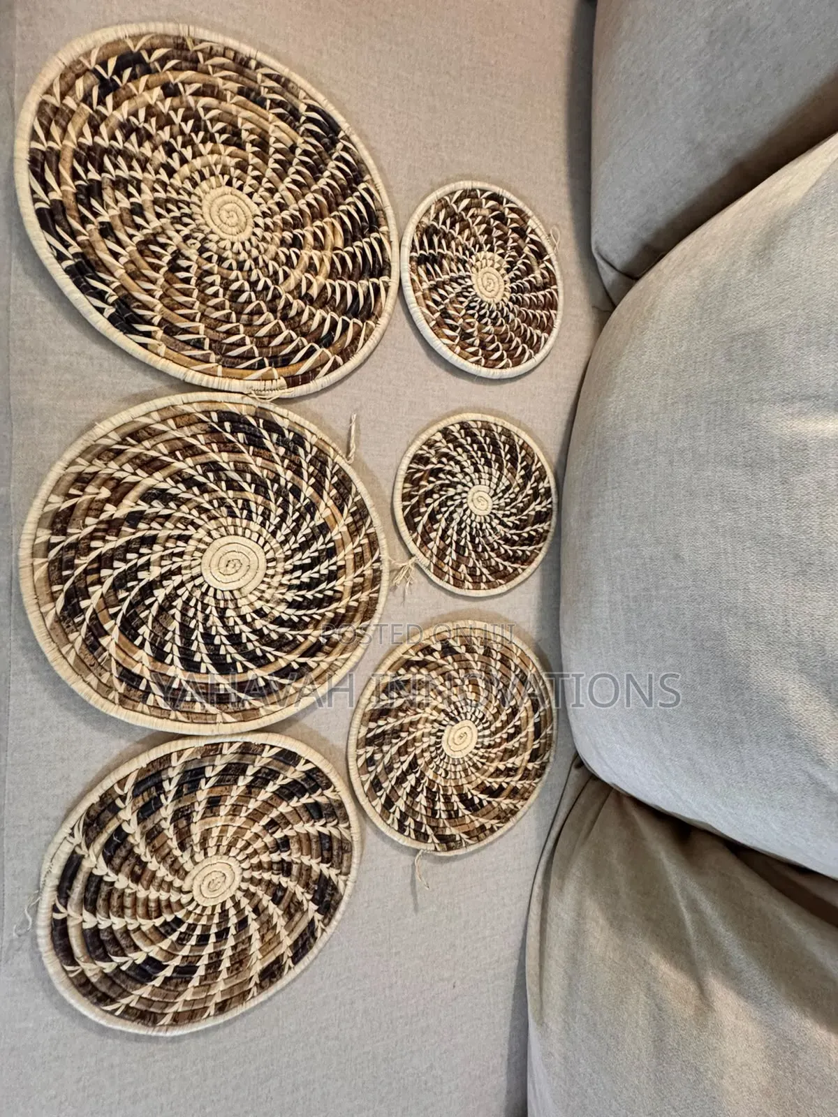 Handwoven African Wall Basket Gallery Set of 6, Boho Decor (Karen)