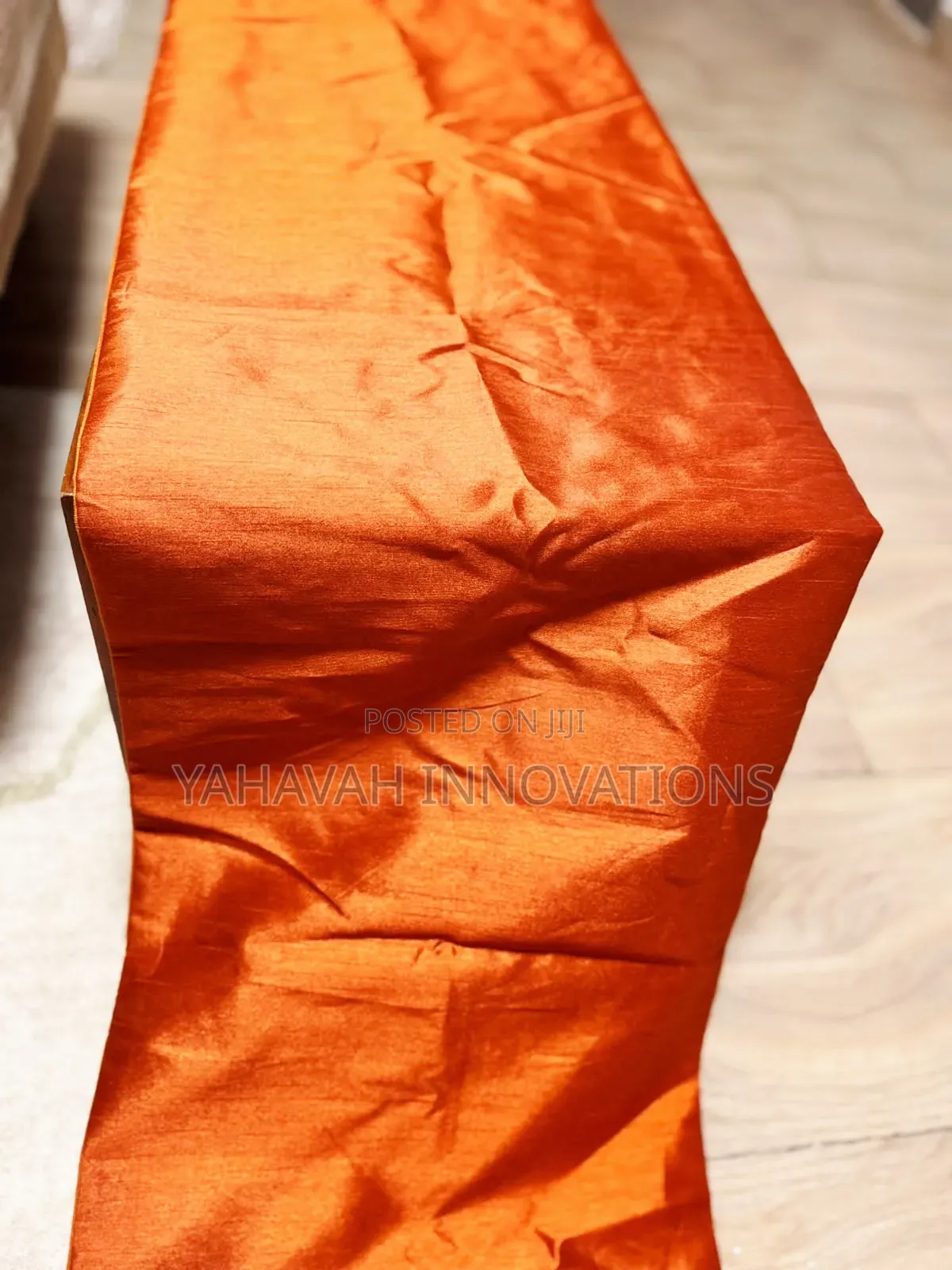 Stunning Oriental Table Runner Burnt Orange Gold Leaf Velvet Satin