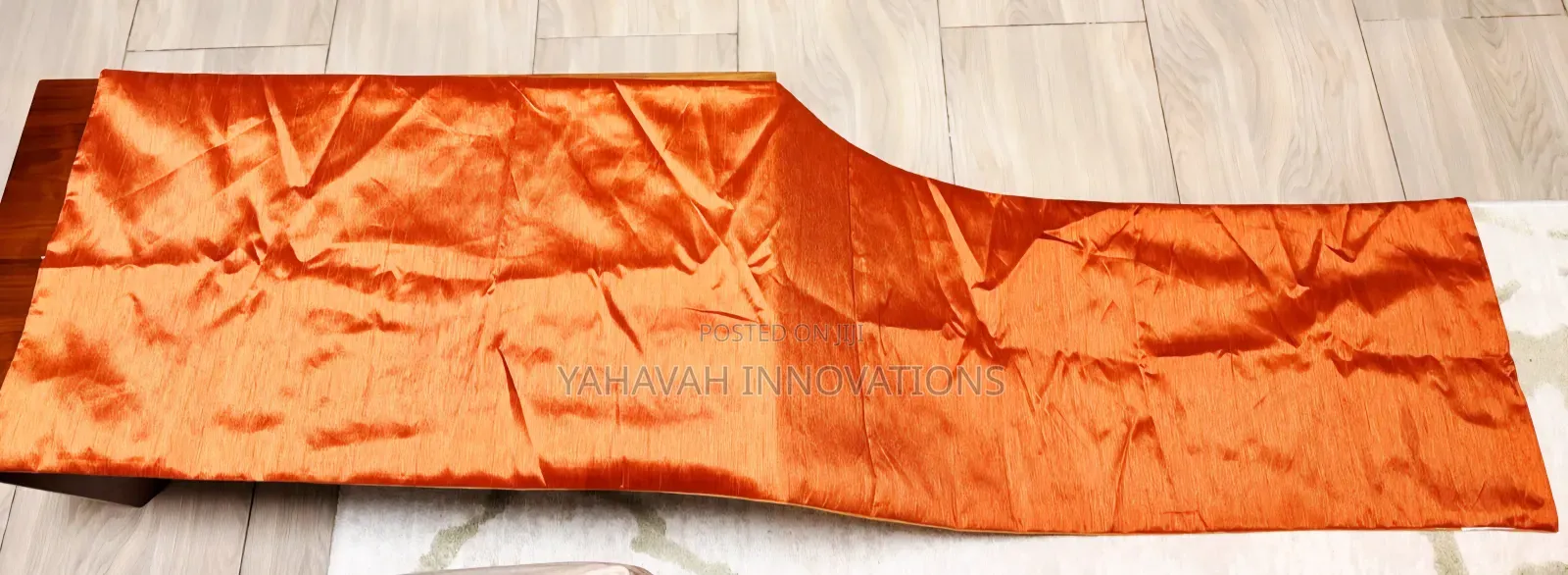 Stunning Oriental Table Runner Burnt Orange Gold Leaf Velvet Satin