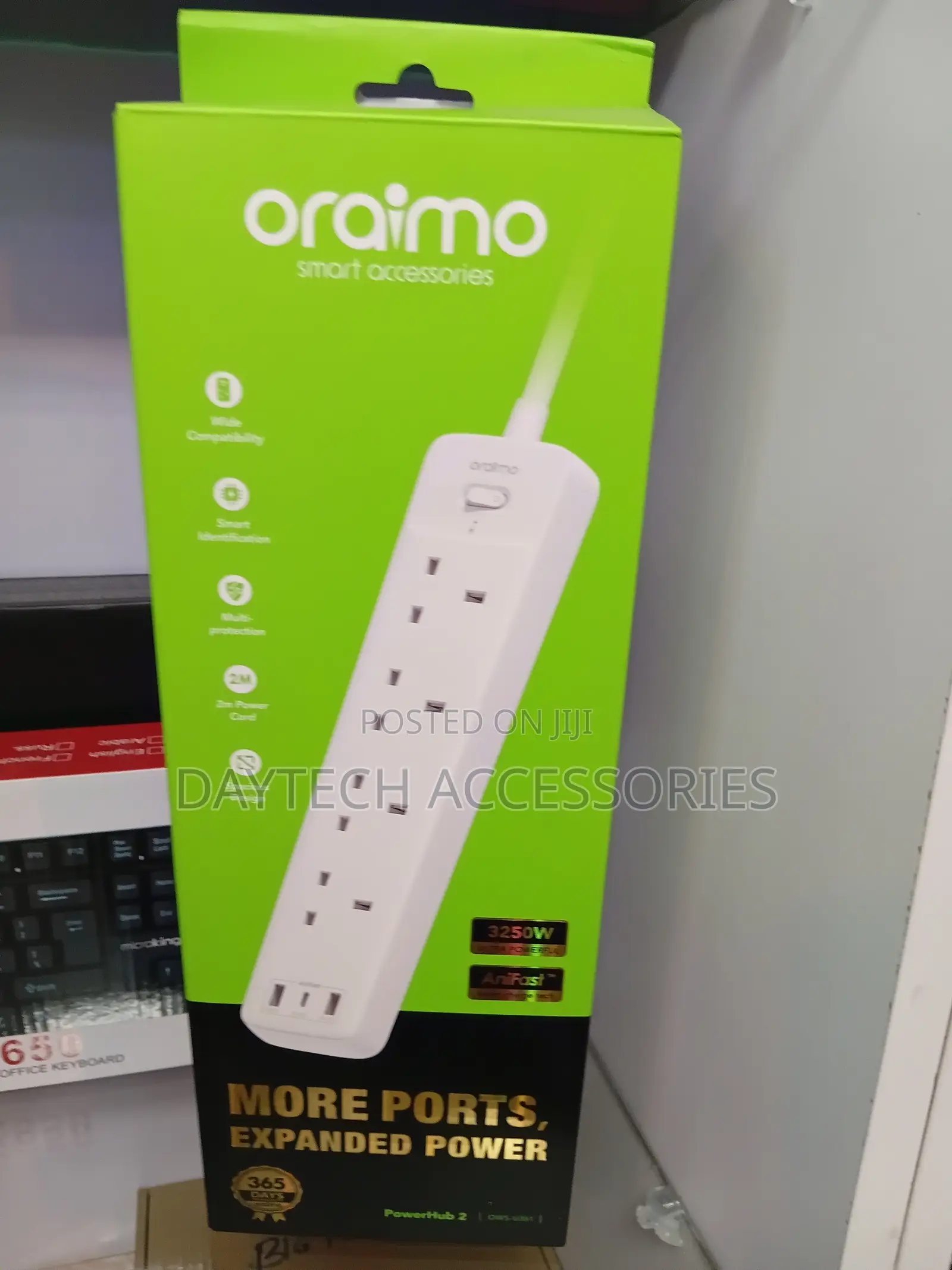 Oraimo Power Extension Cable With 4 Way Ac Power Outlets