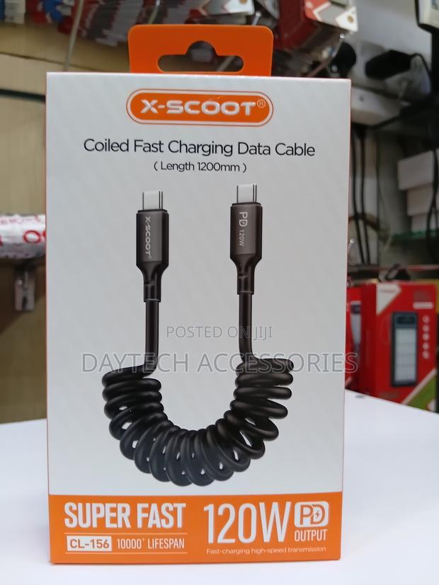 X-Scoot Coiled Fast Charging Data Cable Usb-C to Usb-C Cable - main view