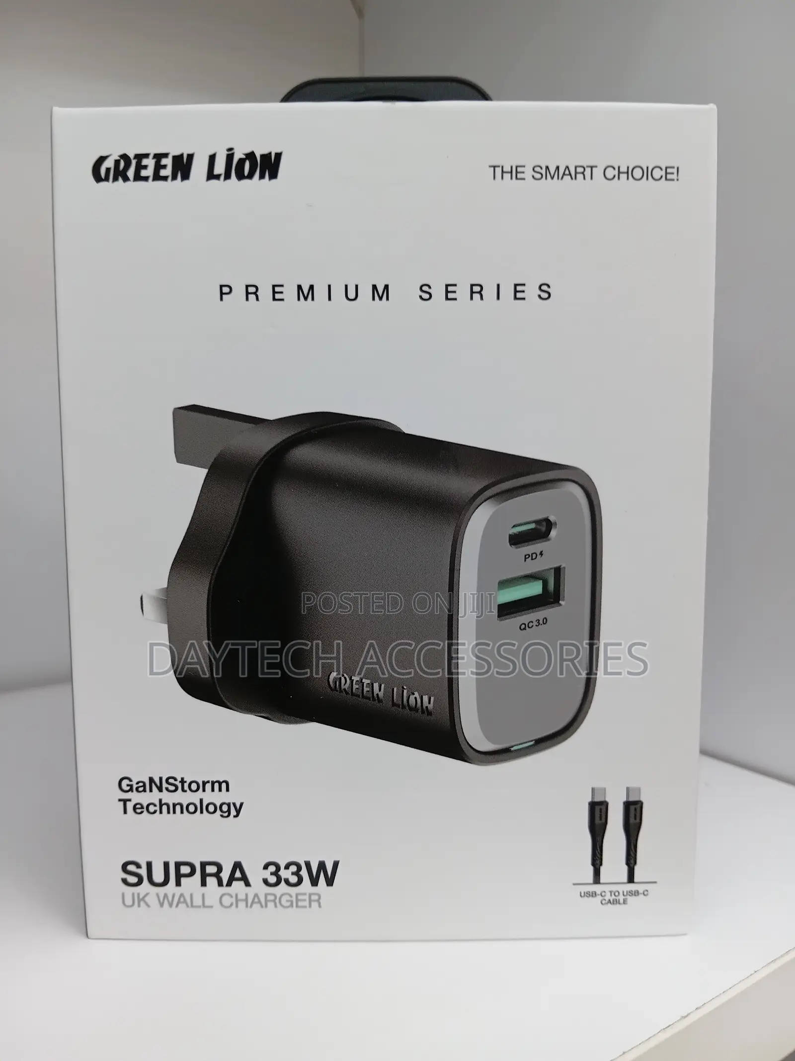 Green Lion Supra 33w Uk Wall Charger – Black/Grey