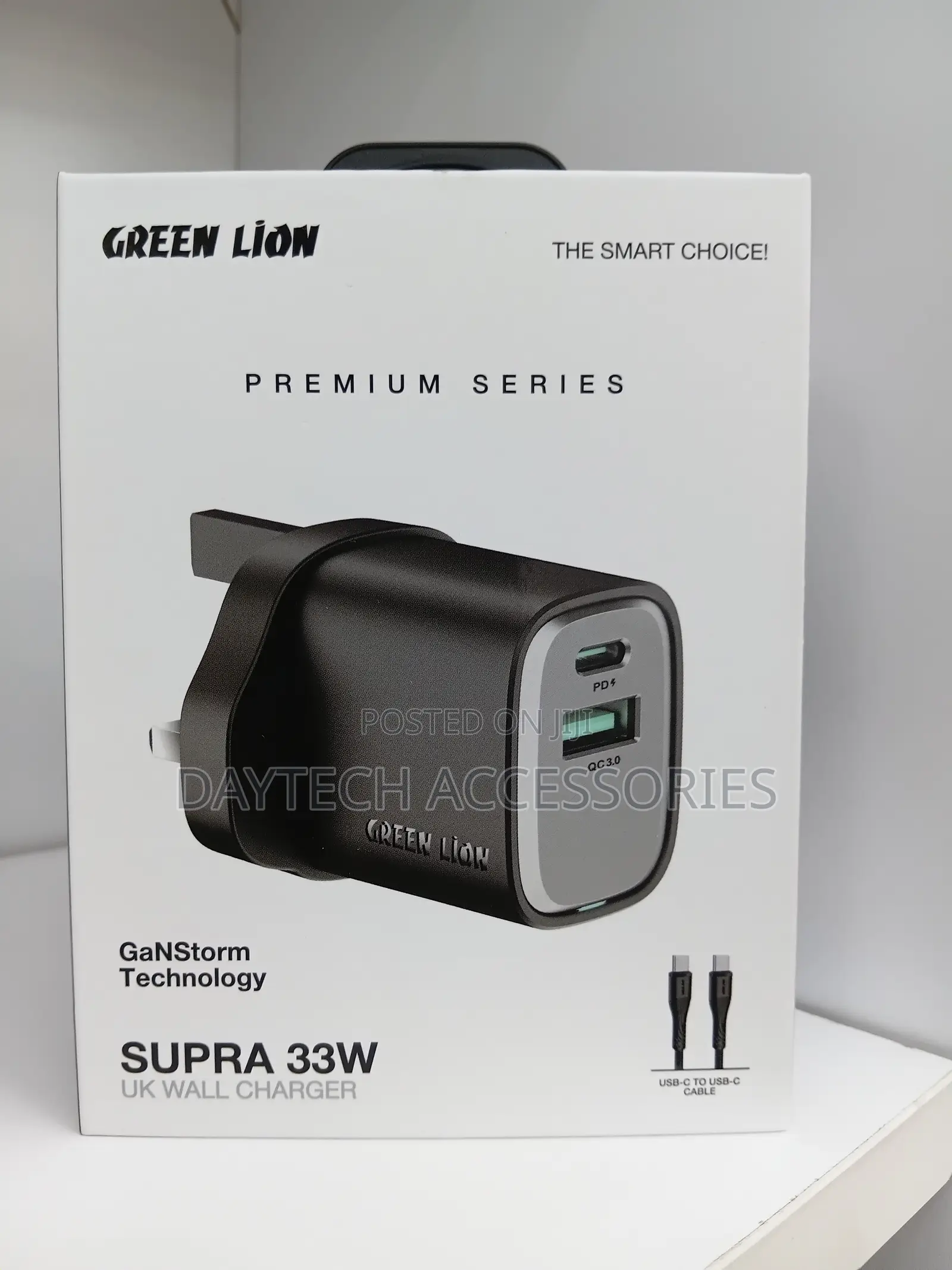Green Lion Supra 33w Uk Wall Charger – Black/Grey