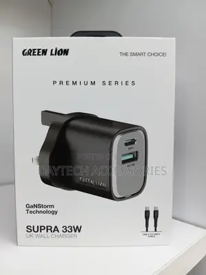 Green Lion Supra 33w Uk Wall Charger – Black/Grey