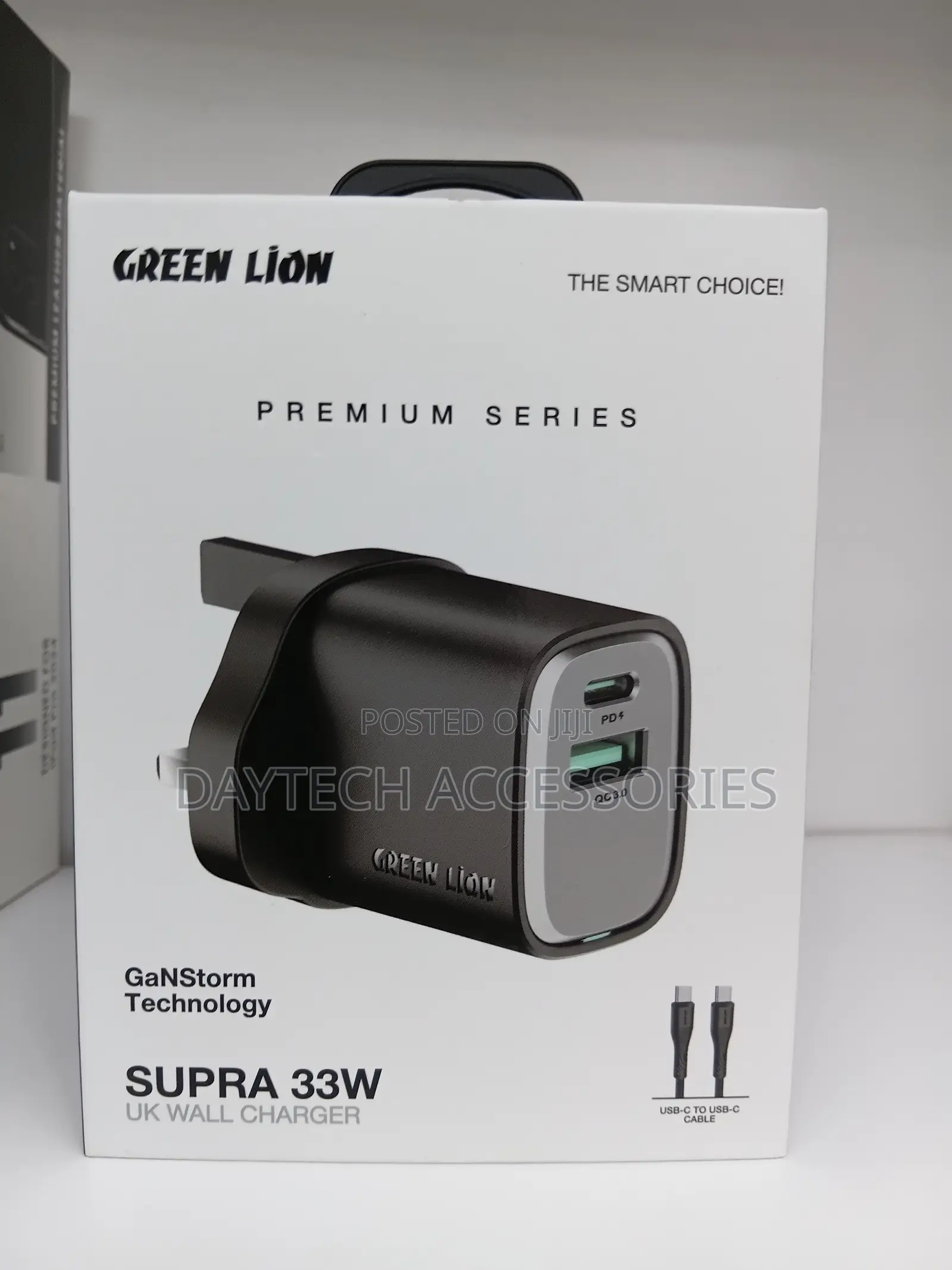 Green Lion Supra 33w Uk Wall Charger With Type C to C Cable 3 Pin