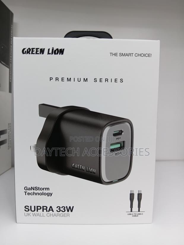 Green Lion Supra 33w Uk Wall Charger With Type C to C Cable 3 Pin
