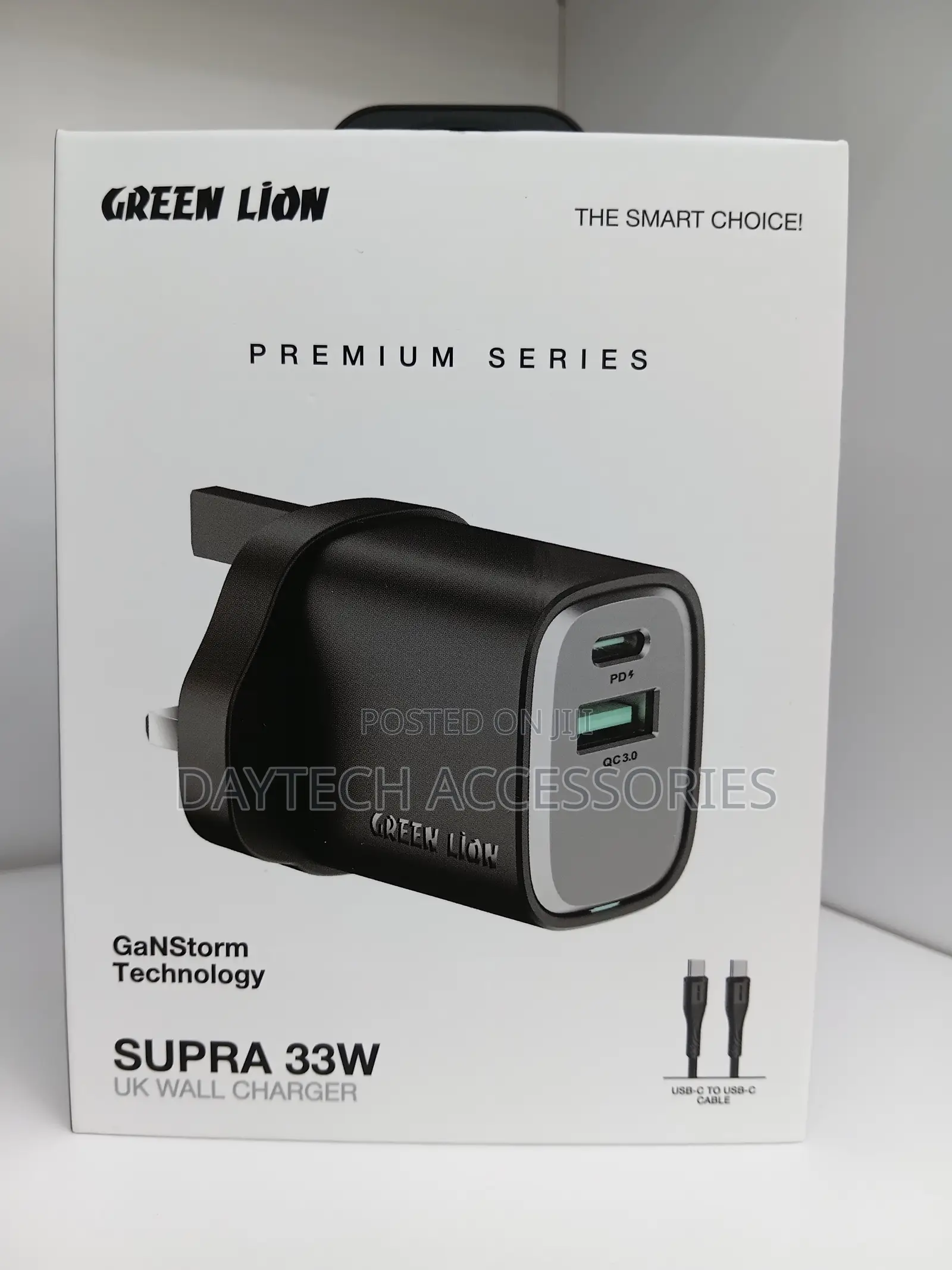 Green Lion Supra 33w Uk Wall Charger With Type C to C Cable 3 Pin
