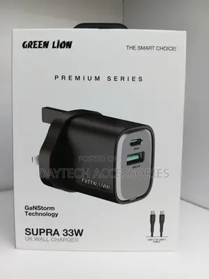 Green Lion Supra 33w Uk Wall Charger With Type C to C Cable 3 Pin
