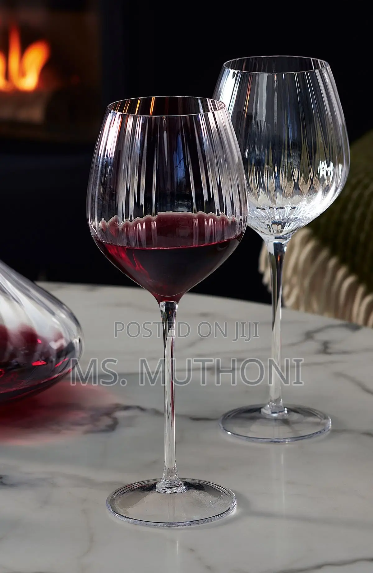 A Pair (2) Vertical Ribbed Finish 320 Ml Wine Glasses