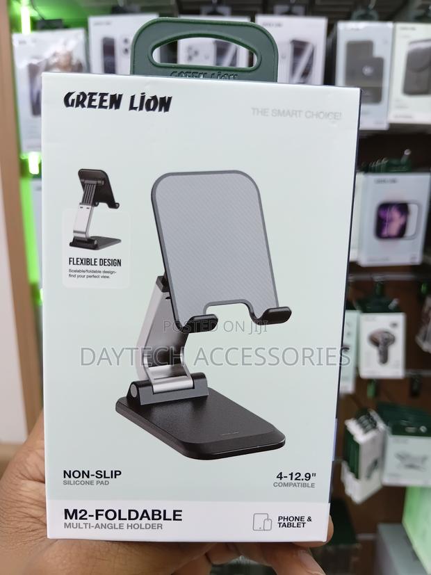 This Is a Green Lion M2 Foldable Mobile Holder Stand in Black. - thumbnail 3
