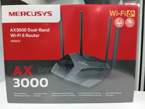 Mercusys Mr80x Ax3000 Dual-Band Wi-Fi 6 Router With Four Antennas.
