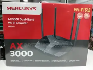 Mercusys Mr80x Ax3000 Dual-Band Wi-Fi 6 Router With Four Antennas.