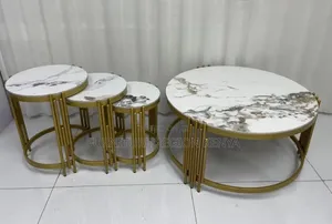 4 in 1 Round Coffee Table Set Marble