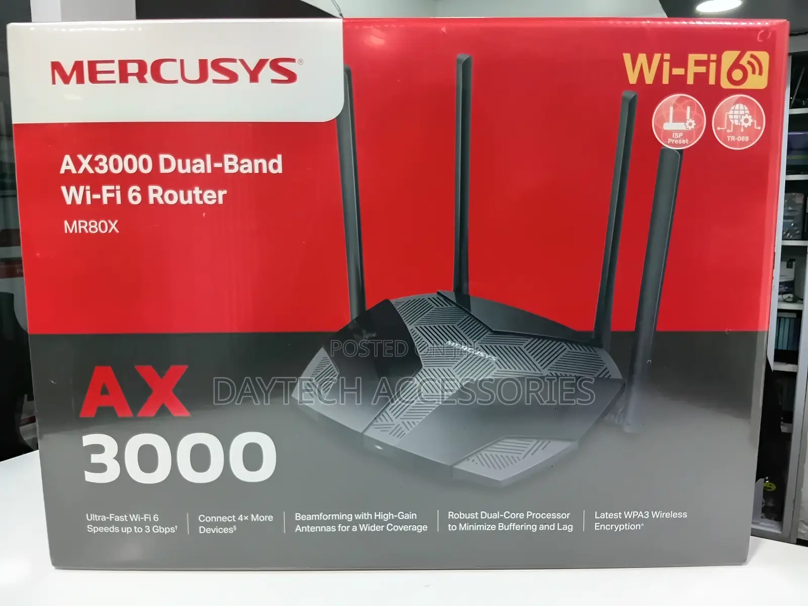 Mercusys Ax3000 Wireless Dual-Band Wi-Fi 6 Router (Tl-Mr80x) - Blackl