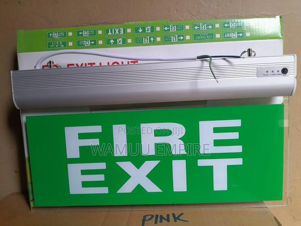 Illuminated Led Fire Exit Sign With A Brushed Housing Acrylic Panel.