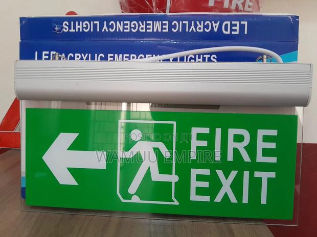 Illuminated Led Fire Exit Sign With A Brushed Housing Acrylic Panel. - thumbnail 2