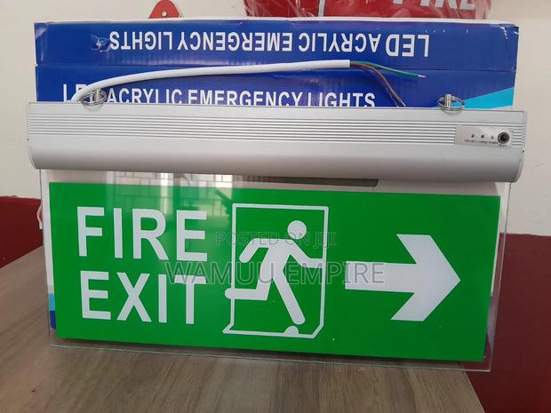 Illuminated Led Fire Exit Sign With A Brushed Housing Acrylic Panel. - thumbnail 3