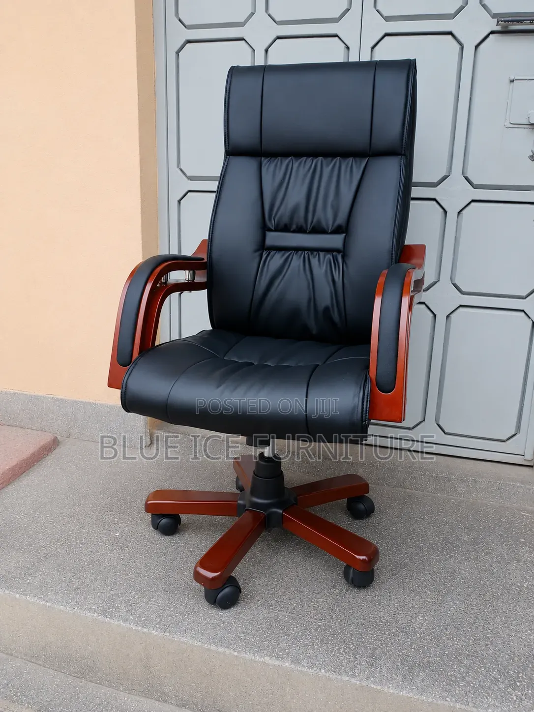 High-Back Executive Office Chair - Black Leather