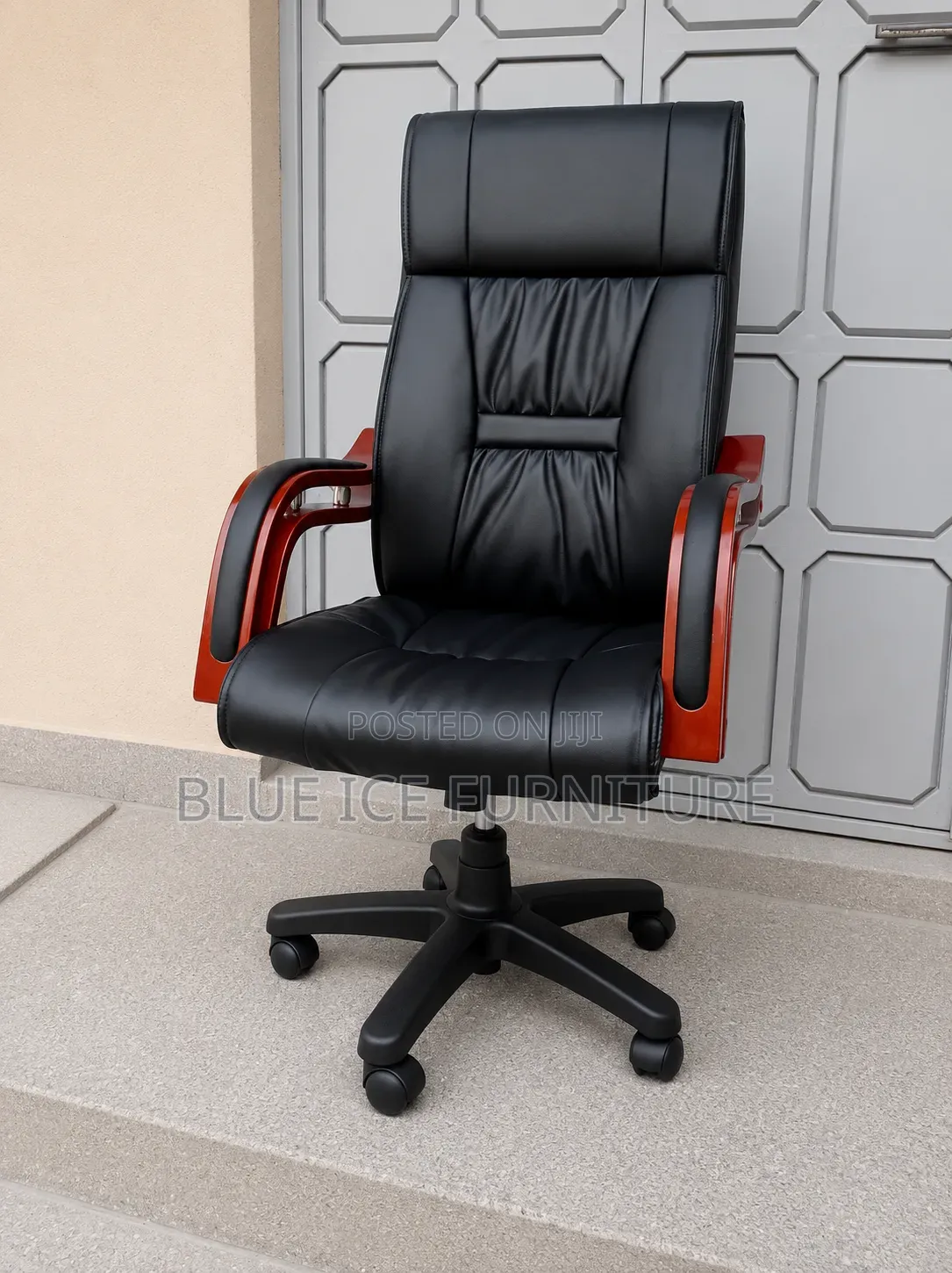High-Back Executive Office Chair - Black Leather