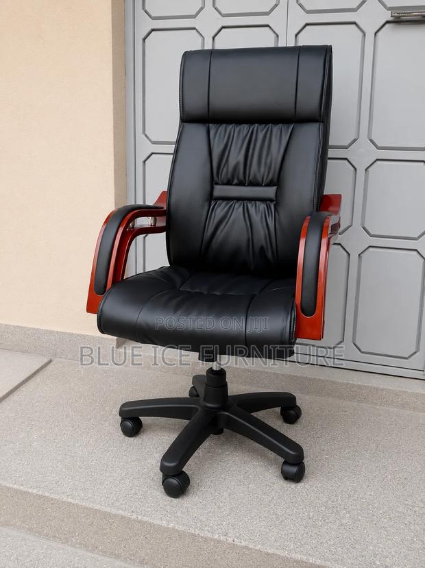 High-Back Executive Office Chair - Black Leather - thumbnail 2
