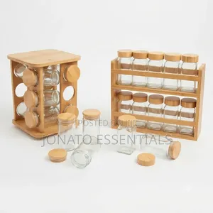 12-piece Wooden Spice Rack Set With Glass Jars