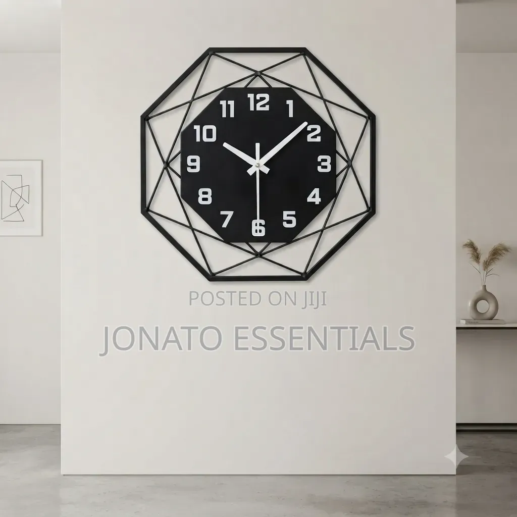 Modern Geometric Metal Wall Clock 35cm Black Minimalist Decor