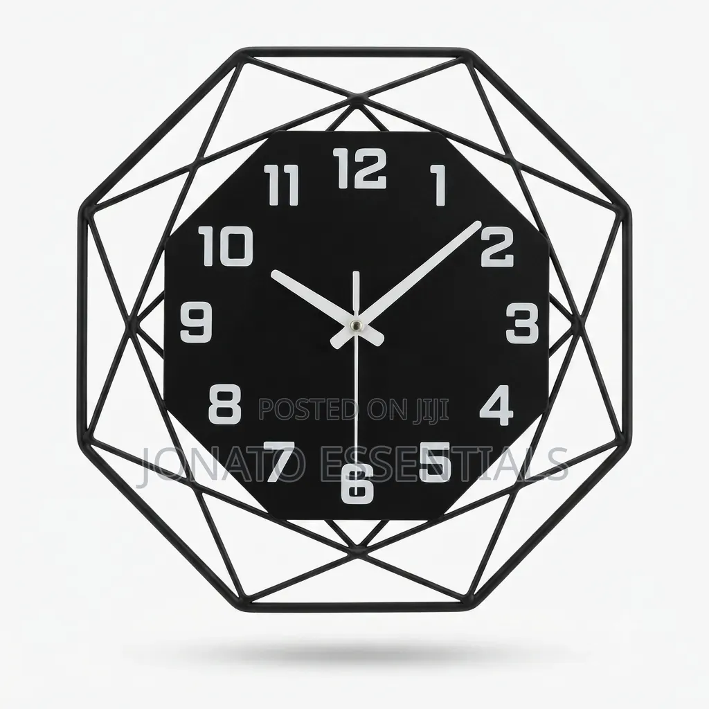 Modern Geometric Metal Wall Clock 35cm Black Minimalist Decor