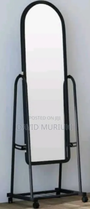Black Full Length Dressing Mirror With Wheels and Shoes Rack.