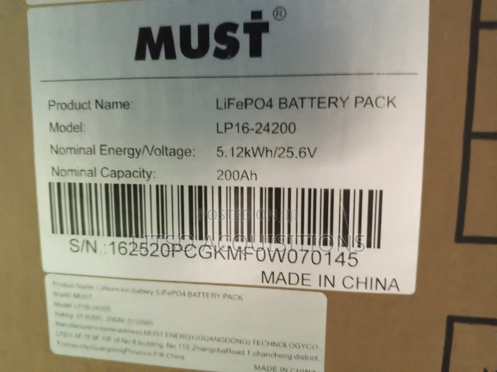 Must 5.12kwh 26.5v 100ah Lifepo4 Lithium Solar Battery