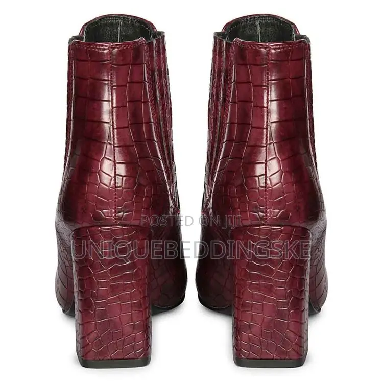 Saint Edwina Burgundy Croc Embossed Vegan Leather Ankle Boots