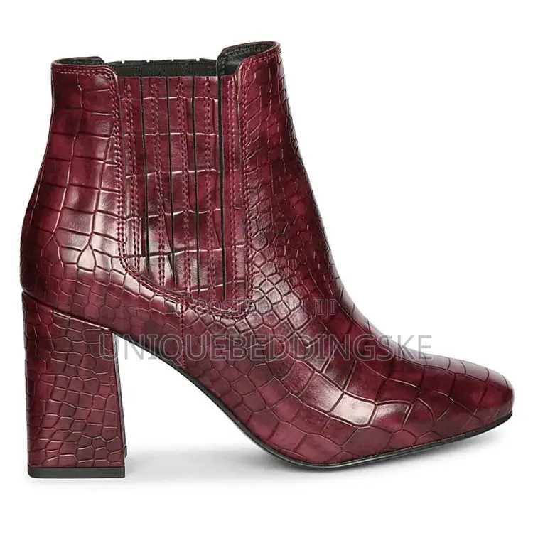 Saint Edwina Burgundy Croc Embossed Vegan Leather Ankle Boots