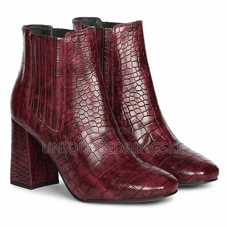 Saint Edwina Burgundy Croc Embossed Vegan Leather Ankle Boots