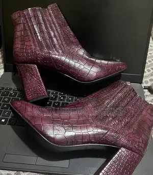 Saint Edwina Burgundy Croc Embossed Vegan Leather Ankle Boots