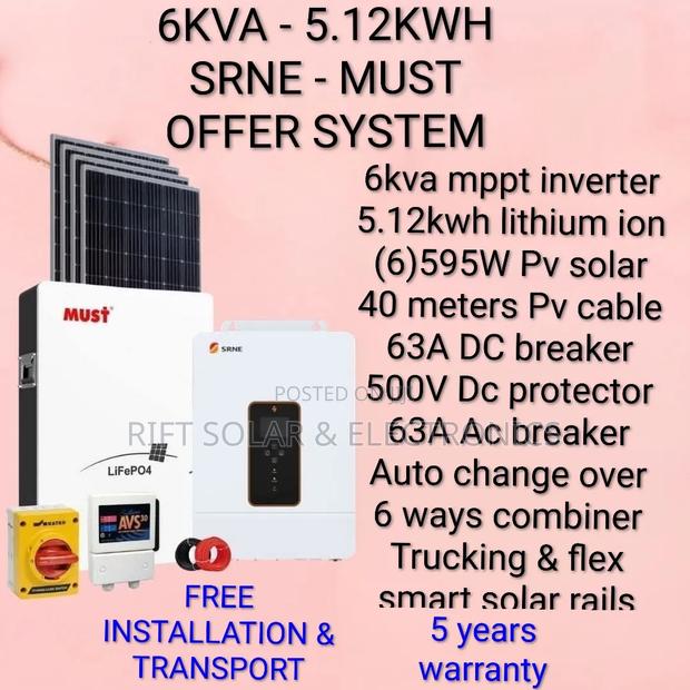 6kva - 5.12kwh Lithium -(6)595w Solar - Free Installation Transport