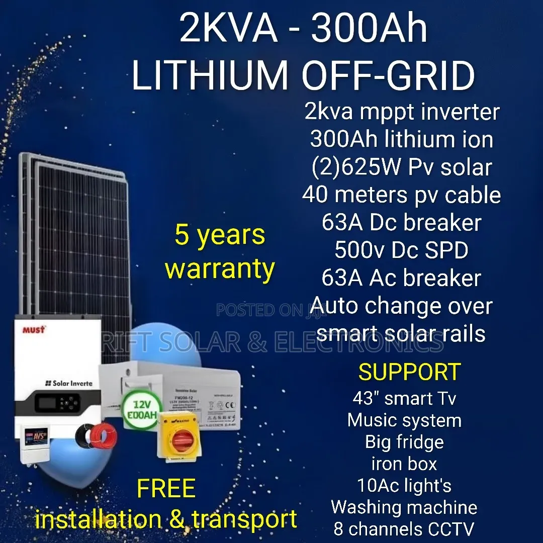2kva - 300ah Lithium Kit -(2)625w Solar Free Installation Transport