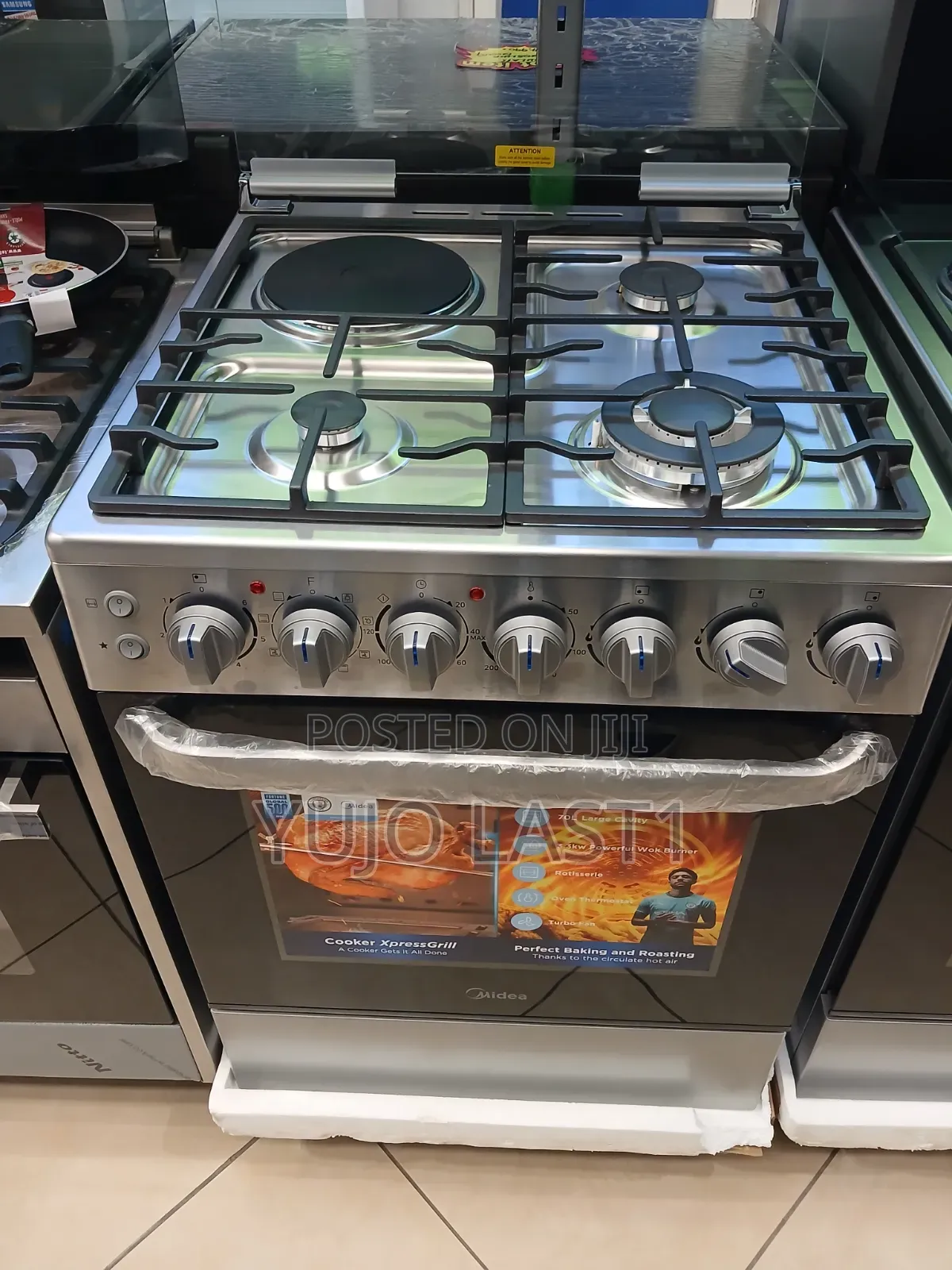 Midea Cooker With 3 Gas + 1 Electric Burners 60*60 Stainless Steel