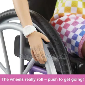 Barbie Doll With Wheelchair Ramp ,Straight Blonde Hair Rainbow Romper