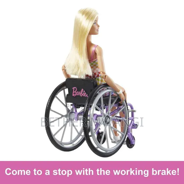 Barbie Doll With Wheelchair Ramp ,Straight Blonde Hair Rainbow Romper