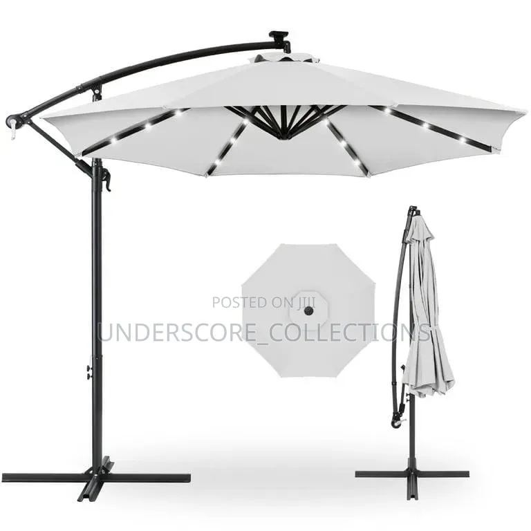 10ft Solar Offset Umbrella With Led Lights for Evening Illumination.