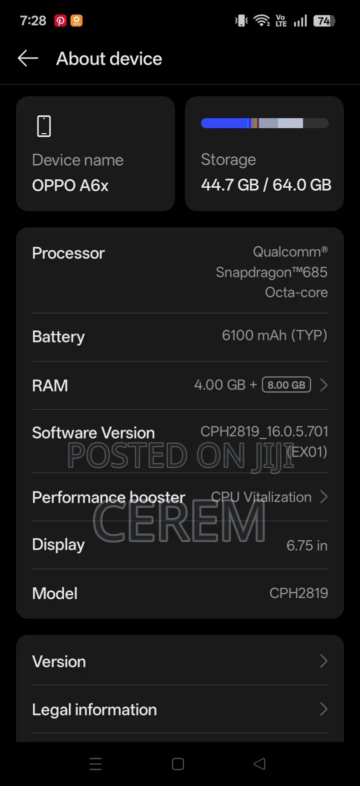 New Oppo A6x 64 GB Purple